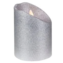 Northlight LED Flameless Flickering Pillar Christmas Candle - 4" - Silver -Northlight 6918053301646673120