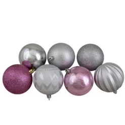 Northlight Shatterproof 3-Finish Christmas Ball And Finial Ornaments -Pink And Silver - 75ct -Northlight 6918053301738947808