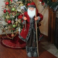 Northlight 48" Red And Brown Santa Claus With Walking Stick Standing Christmas Figure -Northlight 6918053302758163680