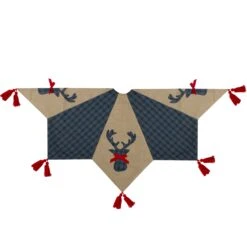 Northlight 48" Blue And Brown Burlap And Plaid Reindeer Christmas Tree Skirt With Tassels -Northlight 6918053302829663456