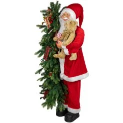 Northlight 48" Musical Santa Claus With Lighted Christmas Tree And Teddy Bear Standing Christmas Figure Red -Northlight 6918053302842049760