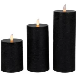 Northlight Black LED Flameless Flickering Wax Pillar Halloween Candles - 8" - Set Of 3 -Northlight 6918072848317760736