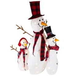 Northlight Lighted Tinsel Snowmen Family Christmas Outdoor Decorations - Clear Lights - Set Of 3 White -Northlight 6918072848665887968