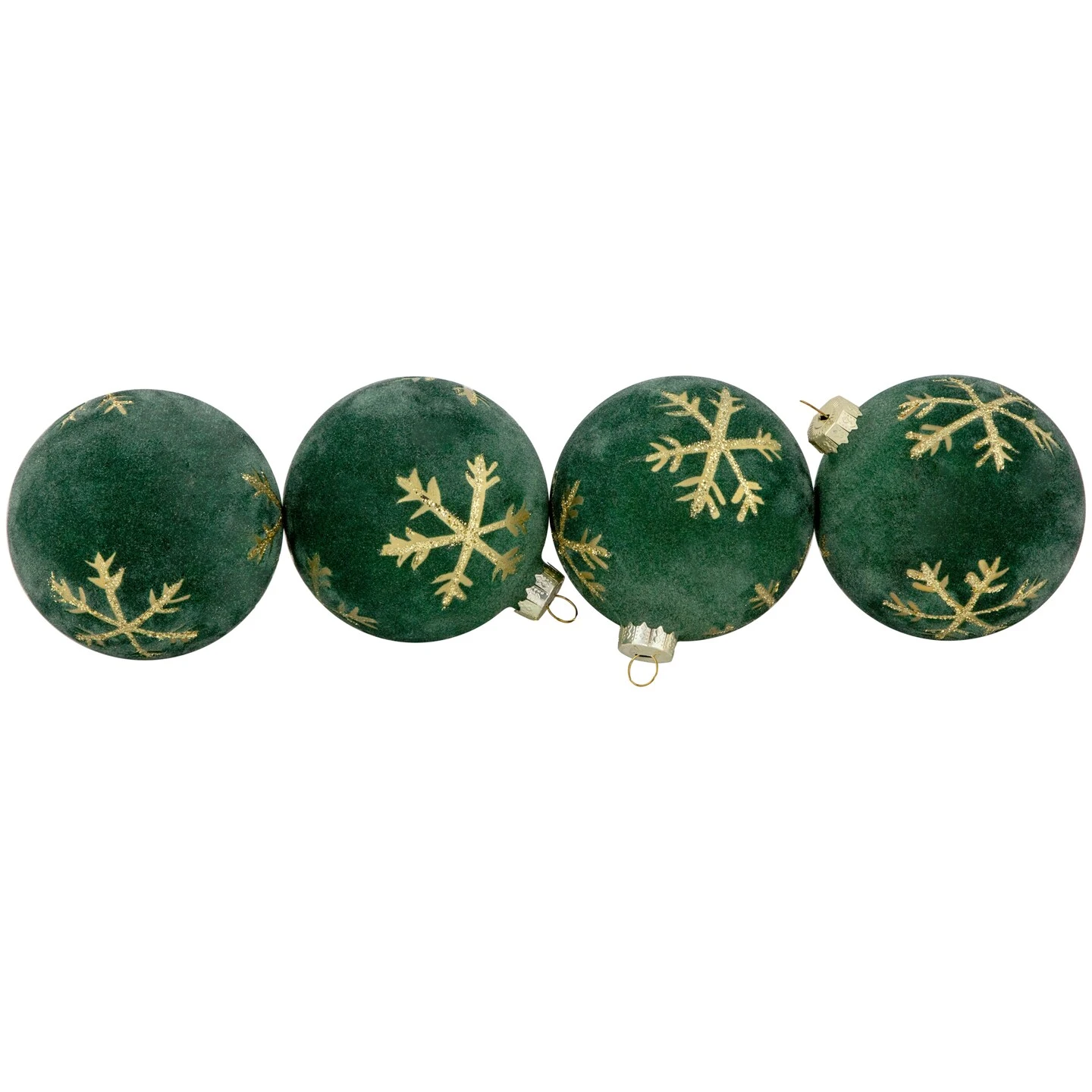 Northlight Velvet Glass Christmas Ball Ornaments With Gold Snowflakes - 3" (75mm) - Green - 4ct 8 Northlight Velvet Glass Christmas Ball Ornaments With Gold Snowflakes - 3" (75mm) - Green - 4ct - Image 6