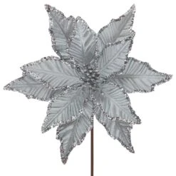 Northlight 25" Glittered Silver Poinsettia Christmas Stem Spray -Northlight 6918072849831707872