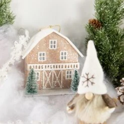 Northlight Battery Operated Lighted Rustic House With Trees Christmas Ornament - 4" - Brown Beige -Northlight 6918078395614201568