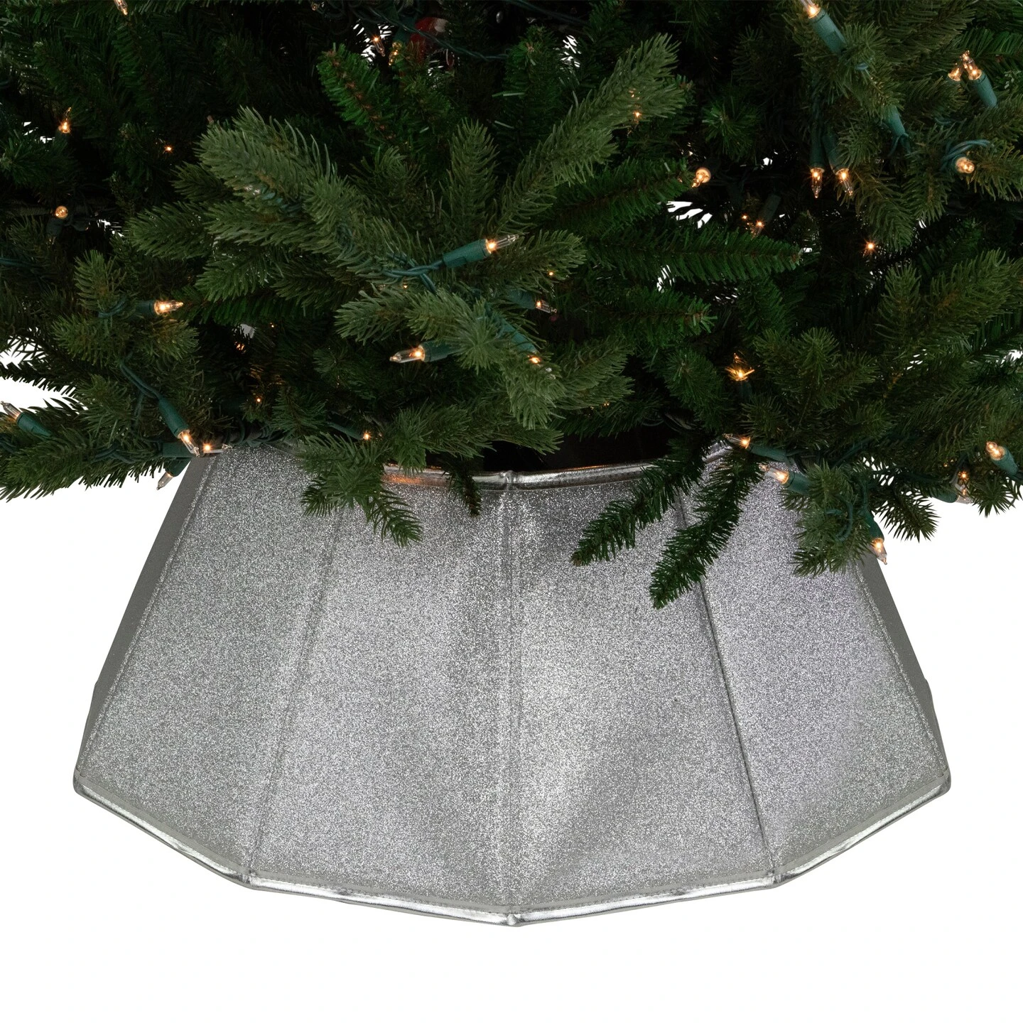 Northlight 27" Shiny Silver Fabric Hexagonal Christmas Tree Collar 8 Northlight 27" Shiny Silver Fabric Hexagonal Christmas Tree Collar - Image 6