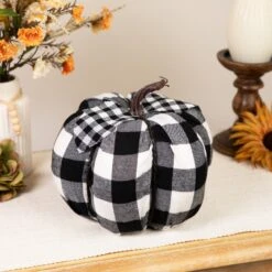 Northlight Buffalo Plaid Fall Harvest Pumpkin - 7" - Black And White