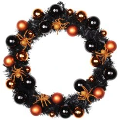 Northlight Spiders And Ornaments Halloween Wreath - 18" Orange And Black - Unlit -Northlight 73418975654320