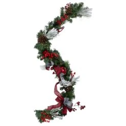 Northlight 6' X 12" Pre-Lit Plaid Bows And Red Berries Artificial Christmas Garland - Warm White Lights Green -Northlight 76133709526096