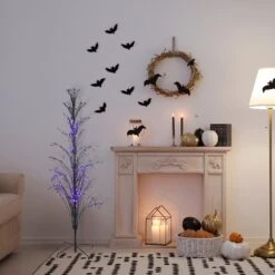 Northlight Pre-lit LED Cascade Outdoor Halloween Twig Tree - 4' Black Wire - Purple Lights -Northlight 7692507198608