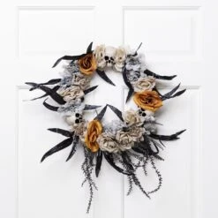 Northlight Skulls With Roses Halloween Foliage Wreath - 14" - Unlit Gray 11 Northlight Skulls With Roses Halloween Foliage Wreath - 14" - Unlit Gray -Northlight 7700340453808 1