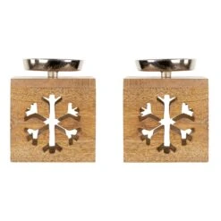 Northlight Snowflake Box Wooden Christmas Tealight Holders - 4.75" - Set Of 2 Brown -Northlight 79856735656656 1