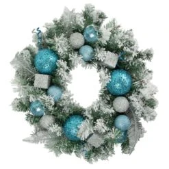 Northlight Flocked Pine With Glitter Ornaments Artificial Christmas Wreath - 24" - Unlit Blue 11 Northlight Flocked Pine With Glitter Ornaments Artificial Christmas Wreath - 24" - Unlit Blue -Northlight 80278873002000 2