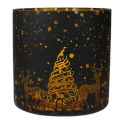 Northlight 6" Black And Gold Deer And Pine Trees Flameless Glass Candle Holder -Northlight 8070479210630472352 2