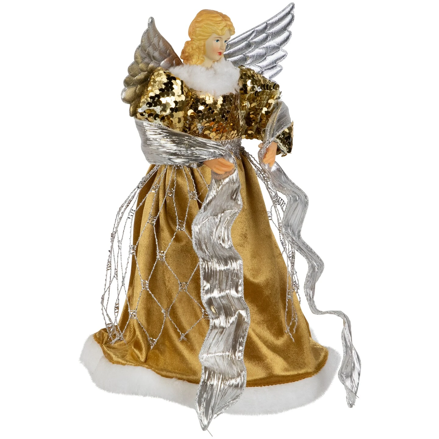 Northlight 12" Metallic Bronze And Silver Sequined Angel Christmas Tree Topper, Unlit 7 Northlight 12" Metallic Bronze And Silver Sequined Angel Christmas Tree Topper, Unlit - Image 5