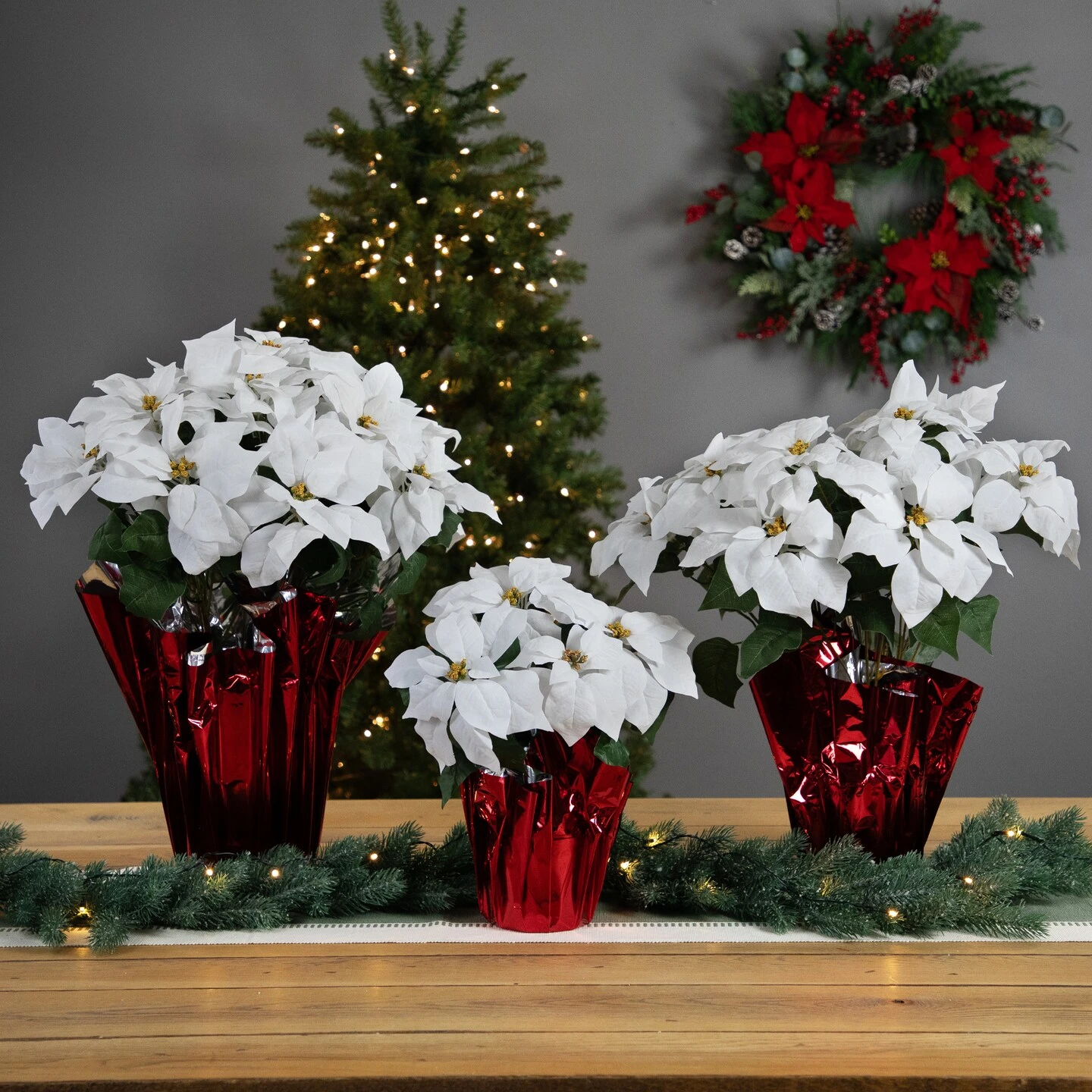 Northlight Artificial Christmas Poinsettia With Wrapped Base - 14.5" - White And Red 6 Northlight Artificial Christmas Poinsettia With Wrapped Base - 14.5" - White And Red - Image 4