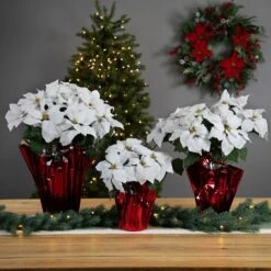 Northlight Artificial Christmas Poinsettia In Wrapped Base - 26" - White -Northlight 8070648229974131936 2