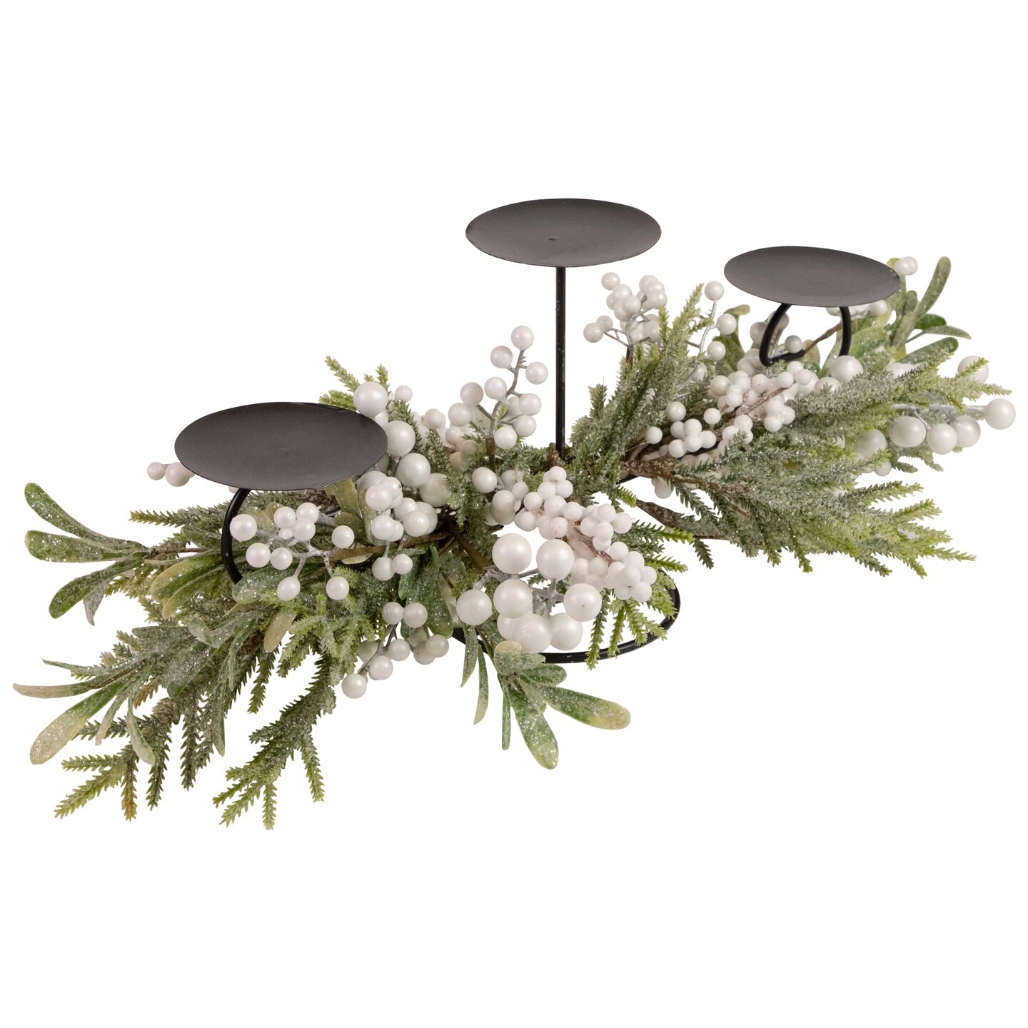 Northlight Frosted Mixed Foliage And Berries Christmas Triple Pillar Candle Holder - 26" Black 7 Northlight Frosted Mixed Foliage And Berries Christmas Triple Pillar Candle Holder - 26" Black - Image 5