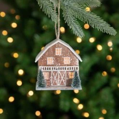 Northlight Battery Operated Lighted Rustic House With Trees Christmas Ornament - 4" - Brown Beige -Northlight 8070720106724034272