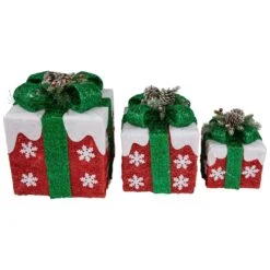 Northlight Set Of 3 Lighted Red With White Snowflakes Gift Boxes Christmas Decorations