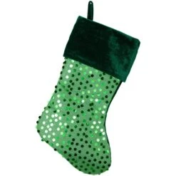 Northlight 20" Shiny Metallic Green Sequined Christmas Stocking With Velveteen Cuff -Northlight 8070830824634049184 2