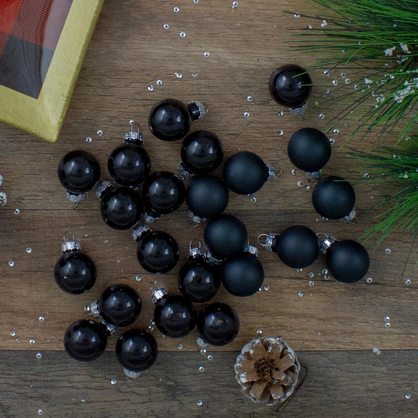 Northlight Shiny And Matte Glass Ball Christmas Ornaments - 1" (25mm) - Black - 24ct 5 Northlight Shiny And Matte Glass Ball Christmas Ornaments - 1" (25mm) - Black - 24ct - Image 3