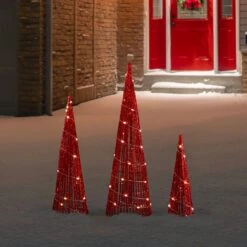 Northlight LED Lighted Glitter Cone Tree Outdoor Christmas Decorations - 23.5" - Set Of 3 Red 12 Northlight LED Lighted Glitter Cone Tree Outdoor Christmas Decorations - 23.5" - Set Of 3 Red -Northlight 8070830825726141088