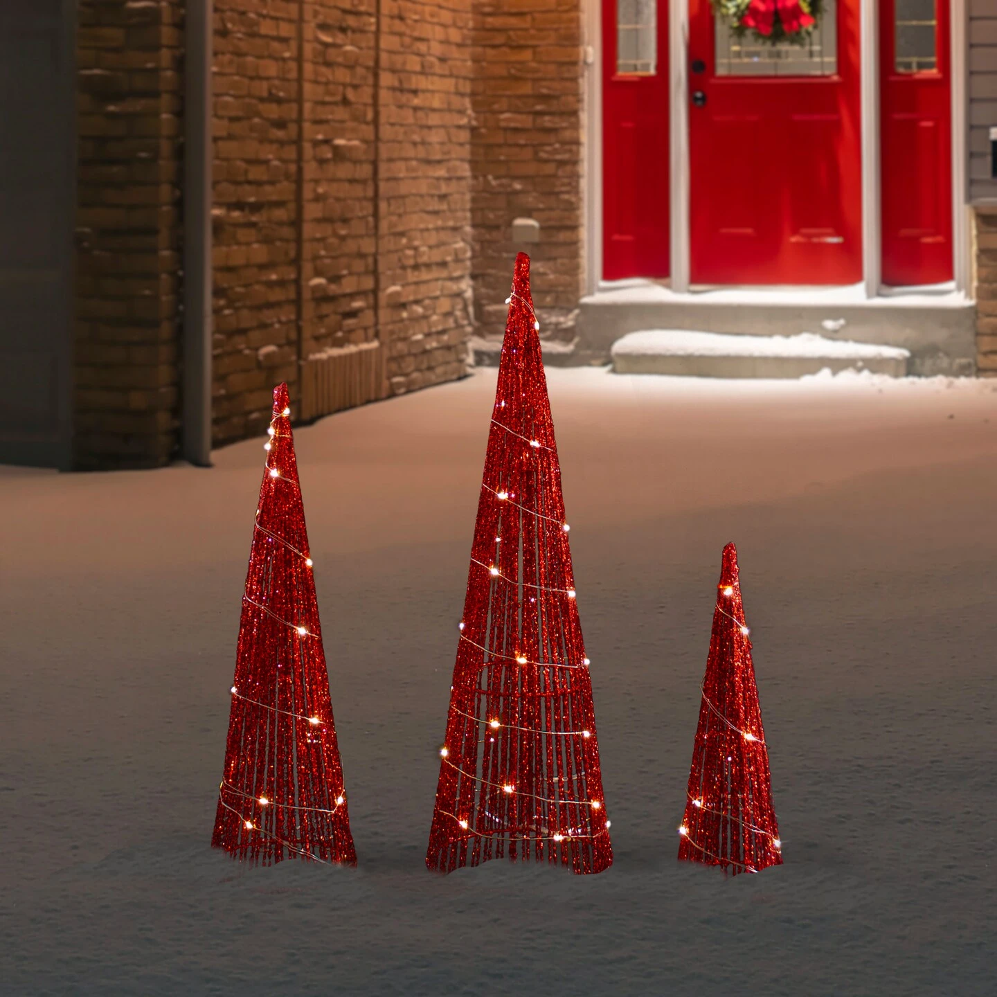 Northlight LED Lighted Glitter Cone Tree Outdoor Christmas Decorations - 23.5" - Set Of 3 Red 5 Northlight LED Lighted Glitter Cone Tree Outdoor Christmas Decorations - 23.5" - Set Of 3 Red - Image 3