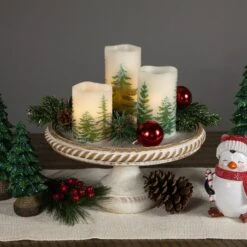 Northlight LED Flameless Frosted Pines Flickering Wax Pillar Christmas Candles - 6" - Set Of 3 White -Northlight 8070875401171322080