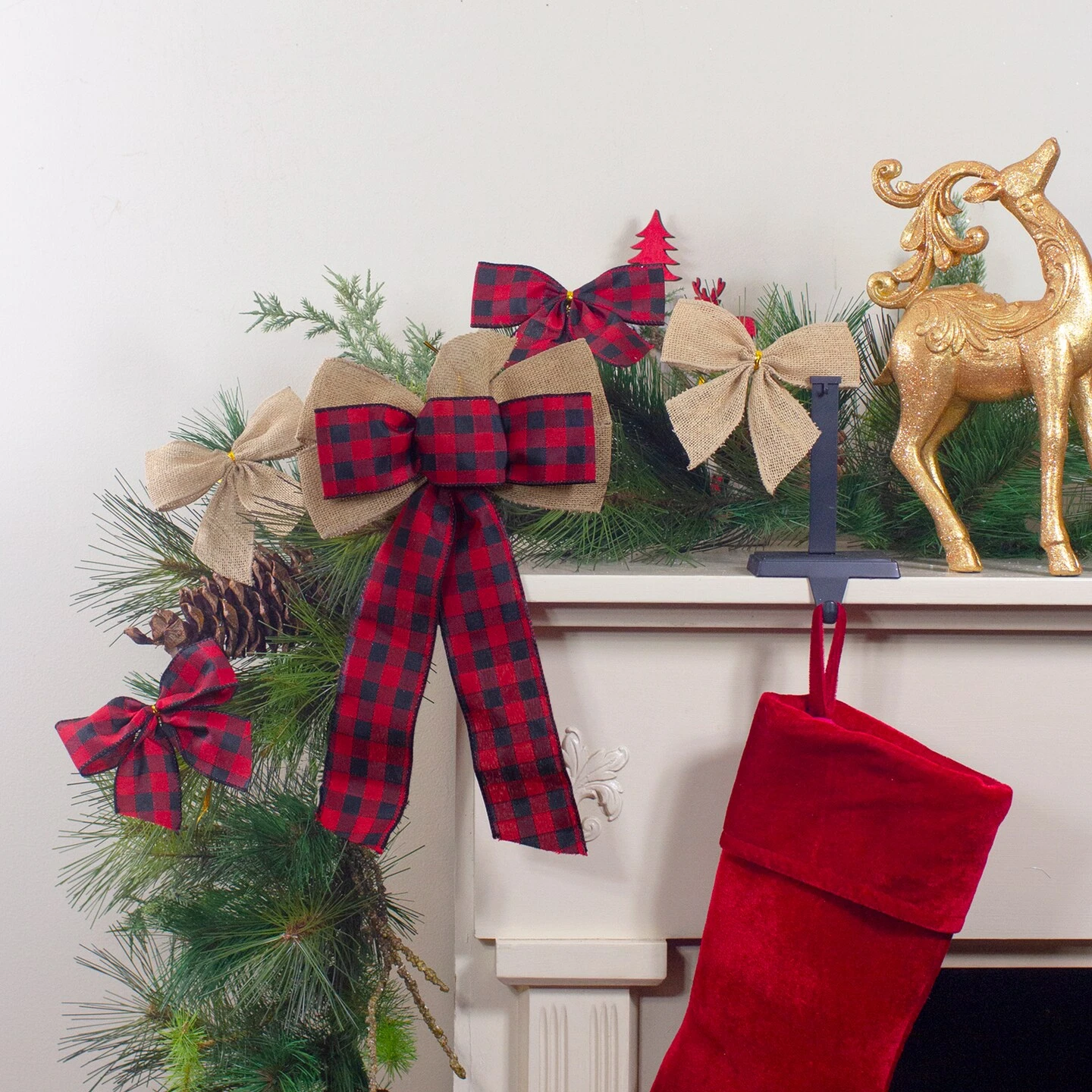 Northlight Burlap And Buffalo Plaid 6-Loop Christmas Bow Decoration - 9" X 14" Red 5 Northlight Burlap And Buffalo Plaid 6-Loop Christmas Bow Decoration - 9" X 14" Red - Image 3
