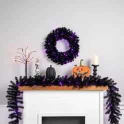 Northlight Pre-Lit Black Crystal Pine Artificial Halloween Garland - 9' X 12" - LED Purple -Northlight 83925674304304