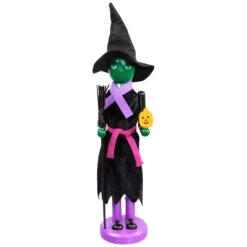 Northlight Witch Halloween Nutcracker With Broom - 14" - Black And Purple 12 Northlight Witch Halloween Nutcracker With Broom - 14" - Black And Purple -Northlight 87345392821680
