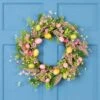 Northlight Glittered Eggs, Hibiscus And Berries Artificial Easter Twig Wreath - 20" - Pink And Green -Northlight 8790230729776