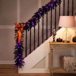 Northlight Pre-Lit Black Crystal Pine Artificial Halloween Garland - 9' X 12" - LED Purple -Northlight 90185790464816