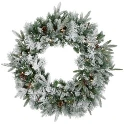 Northlight Real Touch™️ Pre-Lit Flocked Rosemary Emerald Angel Pine Artificial Christmas Wreath - 30" - Clear LED Lights Green 17 Northlight Real Touch™️ Pre-Lit Flocked Rosemary Emerald Angel Pine Artificial Christmas Wreath - 30" - Clear LED Lights Green -Northlight 92854983812704 2