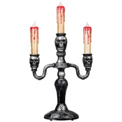 Northlight Antique-Style Skull Trio Flickering Halloween Candelabra - 13.75" - Amber Lights Silver -Northlight 98439859238320