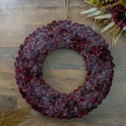 Northlight 18" Wine Burgundy Glitter Pine Cone Artificial Christmas Wreath, Unlit -Northlight D027270S 12