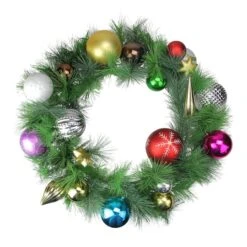Northlight 24" Pre-Decorated Multicolor Ball Ornament Long Needle Pine Artificial Christmas Wreath, Unlit 11 Northlight 24" Pre-Decorated Multicolor Ball Ornament Long Needle Pine Artificial Christmas Wreath, Unlit -Northlight D027330S 11