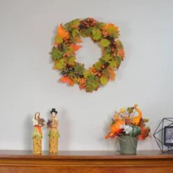 Northlight 20" Autumn Harvest Maple Leaf, Berry, Pine Cone And Acorn Artificial Thanksgiving Wreath -Northlight D040453S 2