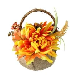 Northlight 15 Northlight 9" Autumn Harvest Burlap Pumpkin With Flowers And Fruit Thanksgiving Decoration