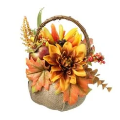 Northlight 9" Autumn Harvest Burlap Pumpkin With Flowers And Fruit Thanksgiving Decoration -Northlight D040455S 2