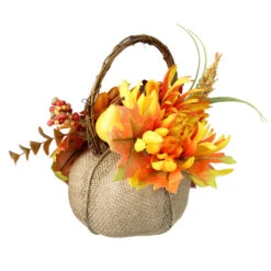 Northlight 9" Autumn Harvest Burlap Pumpkin With Flowers And Fruit Thanksgiving Decoration -Northlight D040455S 3