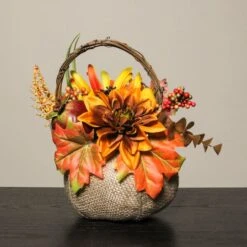Northlight 9" Autumn Harvest Burlap Pumpkin With Flowers And Fruit Thanksgiving Decoration -Northlight D040455S 4