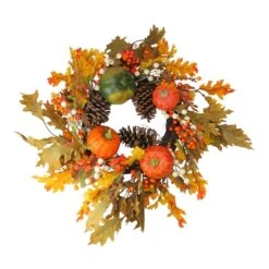 Northlight 24" Autumn Harvest Decorative Artificial Fall Leaves, Pinecones, Pumpkins And Berries Wreath 7 Northlight 24" Autumn Harvest Decorative Artificial Fall Leaves, Pinecones, Pumpkins And Berries Wreath -Northlight D040458S 1 1