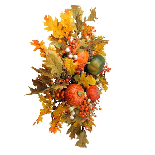 Northlight 24" Autumn Harvest Decorative Artificial Fall Leaves, Pinecones, Pumpkins And Berries Wreath 5 Northlight 24" Autumn Harvest Decorative Artificial Fall Leaves, Pinecones, Pumpkins And Berries Wreath - Image 3