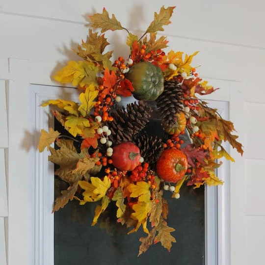 Northlight 24" Autumn Harvest Decorative Artificial Fall Leaves, Pinecones, Pumpkins And Berries Wreath 6 Northlight 24" Autumn Harvest Decorative Artificial Fall Leaves, Pinecones, Pumpkins And Berries Wreath - Image 4