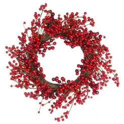 Northlight 20" Shiny Red Berry Artificial Wreath With Brown Twig Accents, Unlit -Northlight D046303S 11