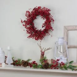 Northlight 20" Shiny Red Berry Artificial Wreath With Brown Twig Accents, Unlit -Northlight D046303S 12