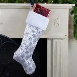 Northlight 20.5" Sequin Snowflake Stocking With White Faux Fur Cuff, White & Silver -Northlight D046347S 12
